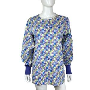Crest Scrubs Women’s Multi-Colored Blocks Swirls Snap Front Nurse Jacket